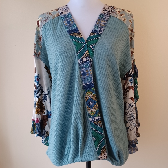 Umgee Mix Boho Puff Sleeve Smocked Top